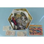 A mixed lot of sundries including a 9ct gold back and front locket, plated collapsible cup,