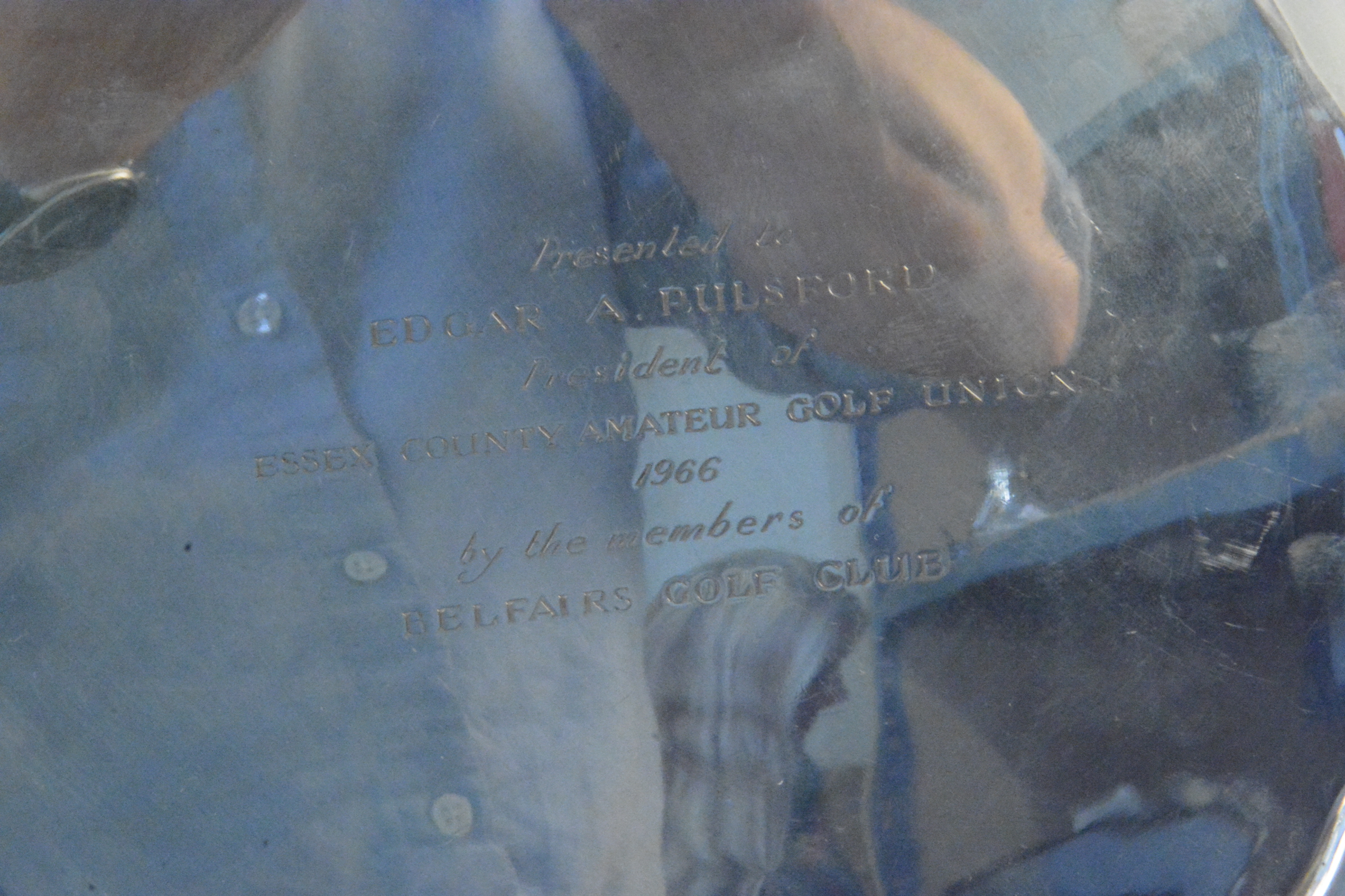 A shaped silver salver with presentation inscription on four feet (one bent), - Image 2 of 4