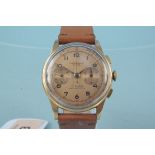 A c1950's 18ct rose gold cased chronographe Suisse gents wristwatch,