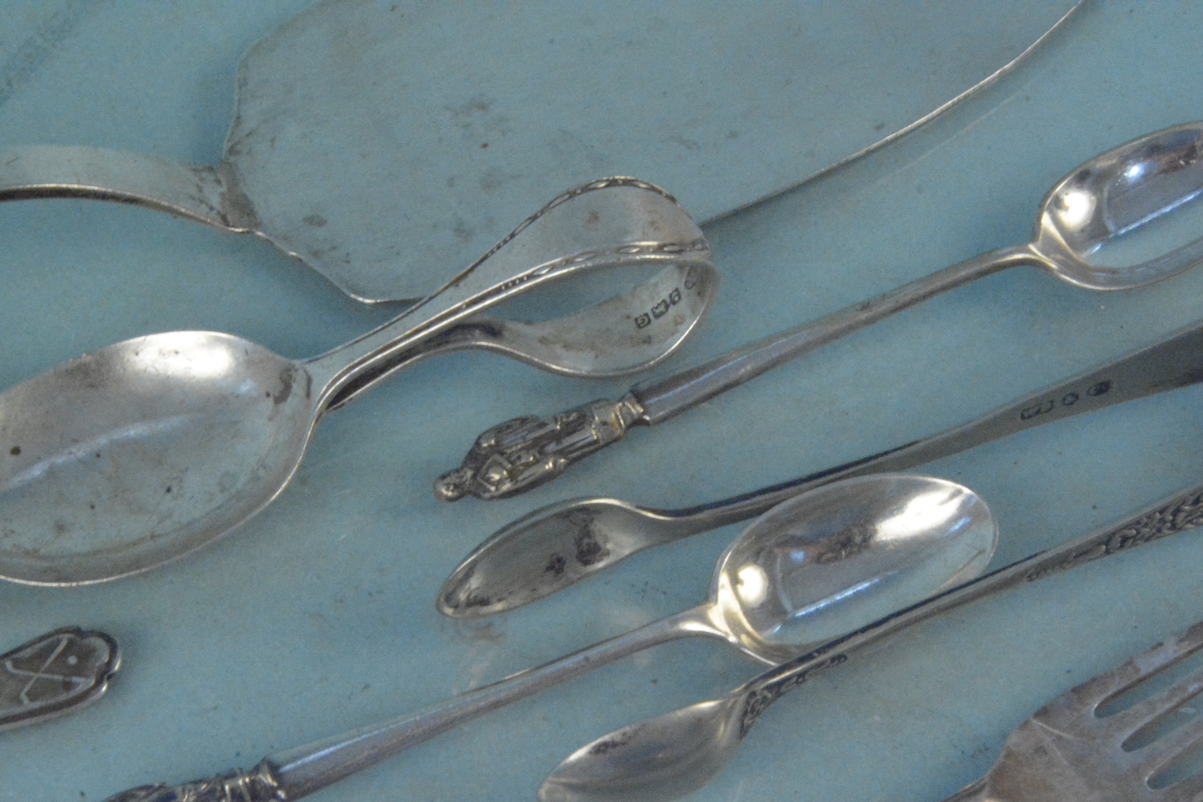 A small selection of silver and silver plated cutlery including a Georgian caddy spoon - Image 2 of 3