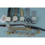 Seven assorted vintage watches including Casio and Lorus together with assorted plated cuff links