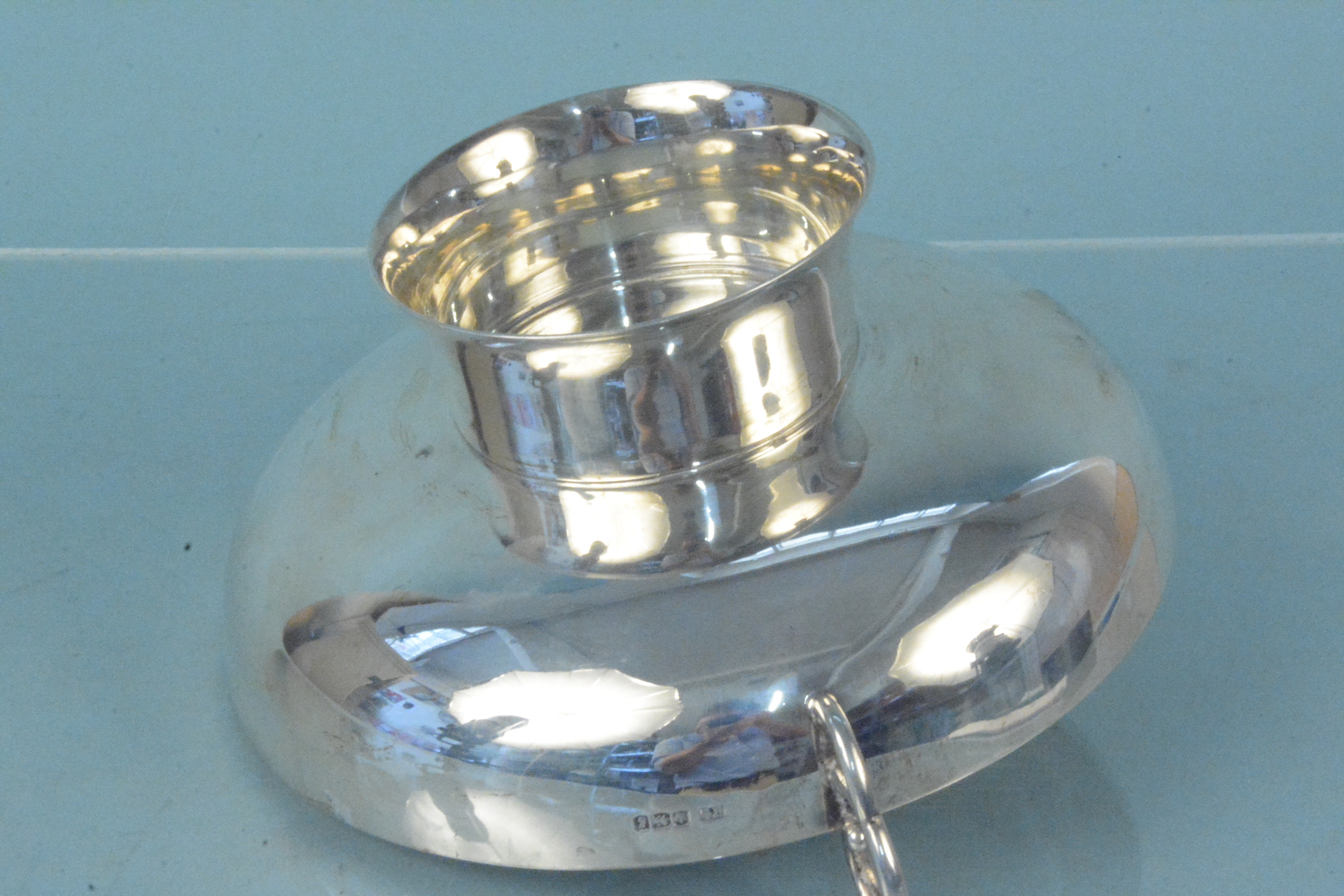 A silver twin handled bowl on large flared pedestal base, hallmarked Sheffield 1924, - Image 3 of 3