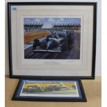 A large signed print of racing cars 'One For the Record' signed Michael Turner,
