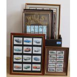 A framed collection of Players cigarette cards 'Motor Cars' plus various framed Will's copy cards