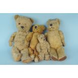 Four vintage mohair bears, all unmarked,