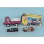 Vintage Tonka mini pickup with box (both playworn) plus a Corgi Bat Mobile and Corgi Chitty Chitty