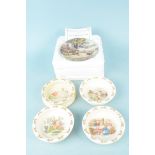 Four Royal Doulton Bunnykins bowls together with two Danbury Mint Thelwell collector's plates (one