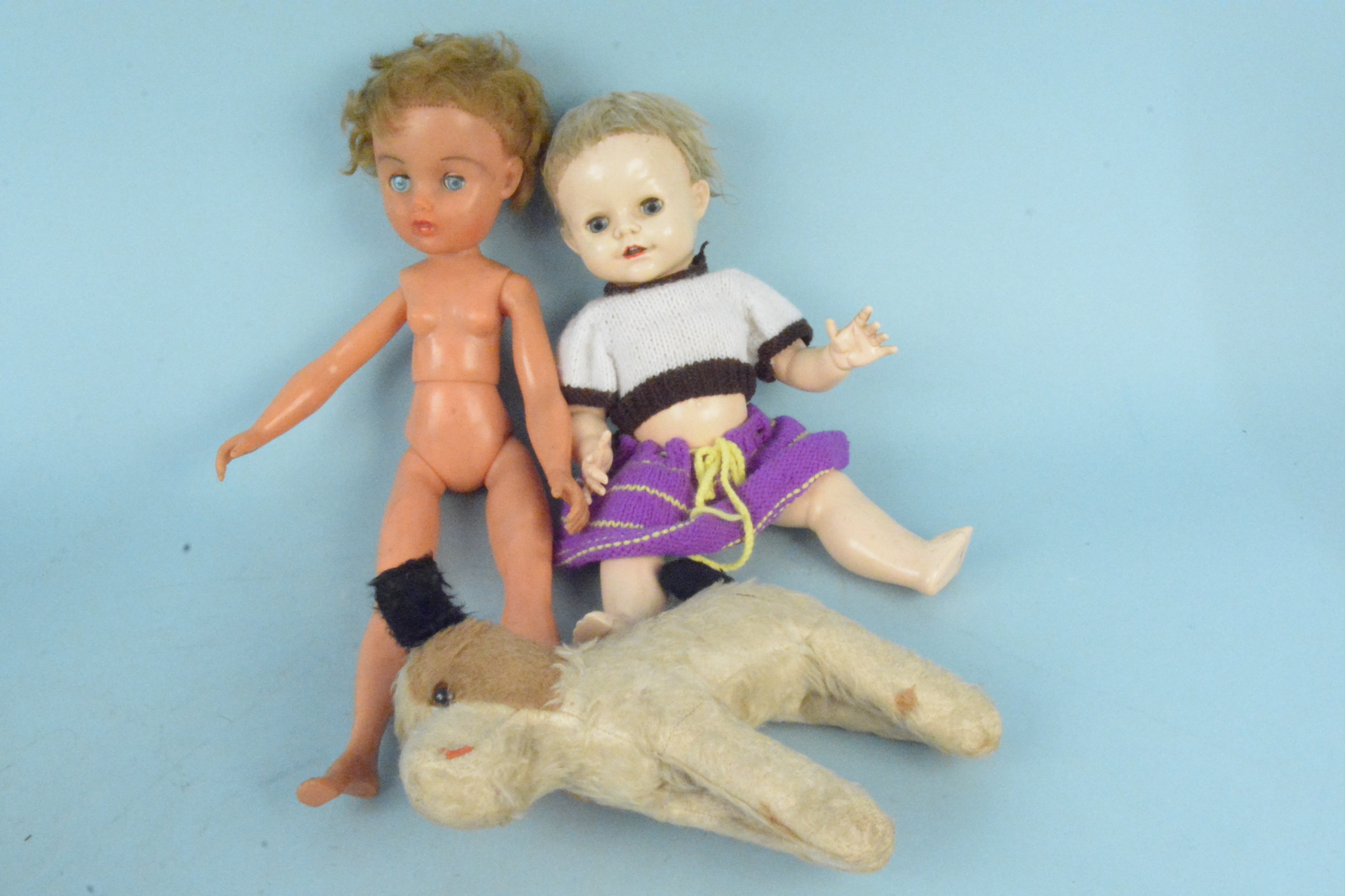 Three vintage plastic dolls including two Pedigree plus three Elderly stuffed toys including a - Image 3 of 3