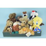 A box of assorted teddies and stuffed bears to include Bridgewater Bears,