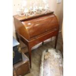 An Edwardian inlaid mahogany lady's cylinder top two drawer writing desk