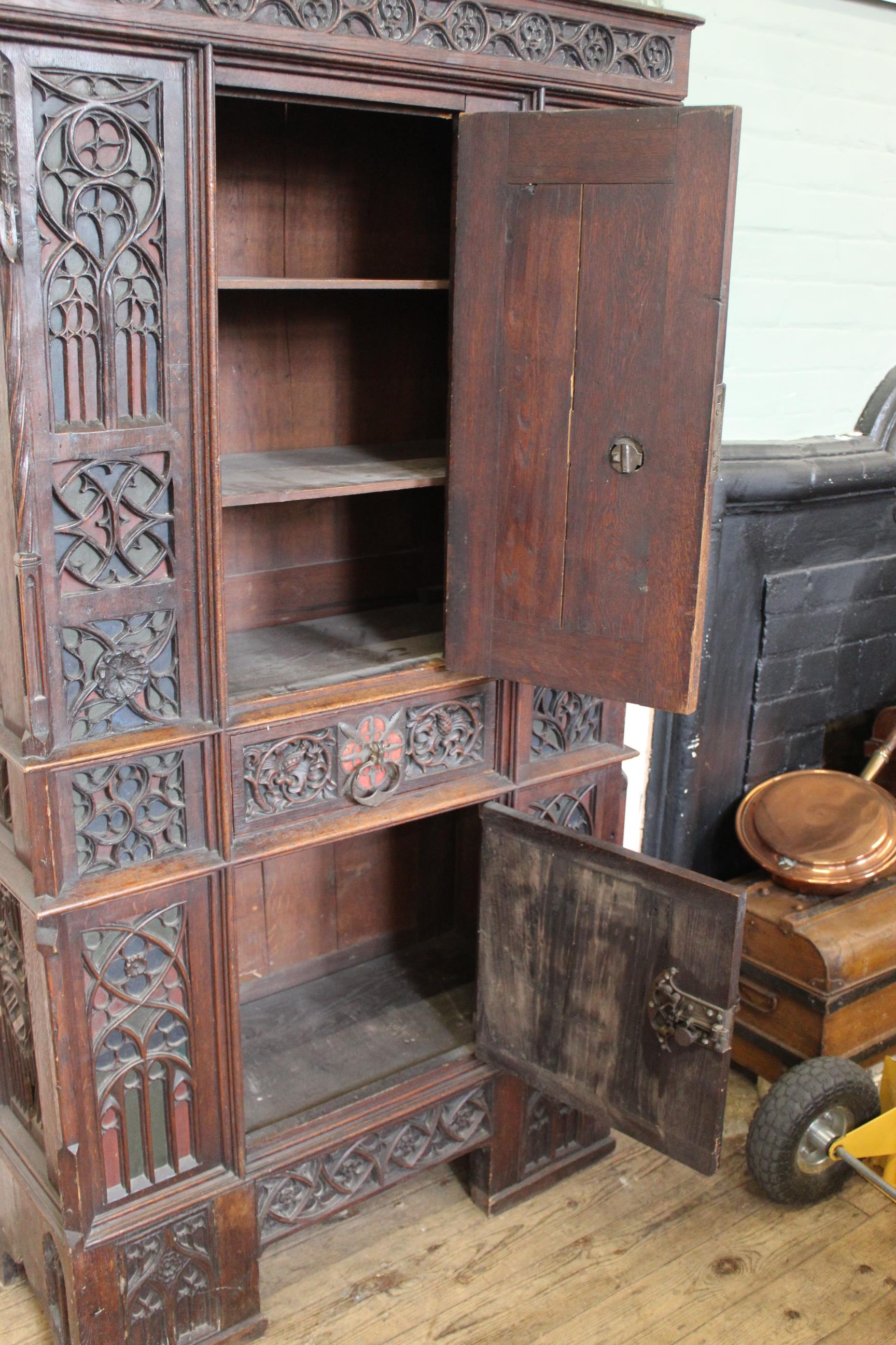 A mid 19th Century oak Gothic Revival cupboard in the manner of A.W.N Pugin. - Image 5 of 18