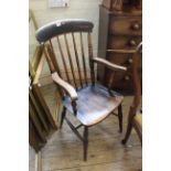 A late 19th Century beech and elm stick back armchair