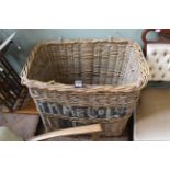 A vintage large bamboo laundry basket, 91.