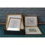 A large gilt framed British Museum print after Watteau and a selection of ten framed prints of