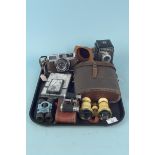 A mixed lot of cameras and binoculars including Fujika 35SE camera, Photina Reflex,
