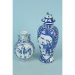 A mid 19th Century Chinese blue and white porcelain moon or pilgrims flask plus a late 19th Century