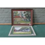 A framed oil on paper of "The Heritage Hut, Walberswick Green, Suffolk" by Olive B Hammond,