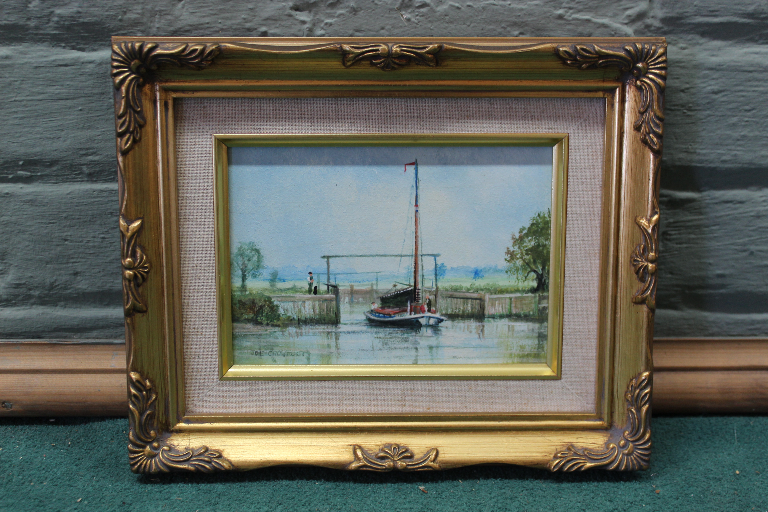 Joe Crowfoot (1946-2017), oil on board 'Wherry at Geldeston Lock', 16.