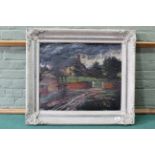 A framed oil on paper laid on board of an Essex farmhouse in the manner of George Chapman,