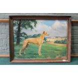 A framed oil on canvas of a greyhound in a landscape setting,