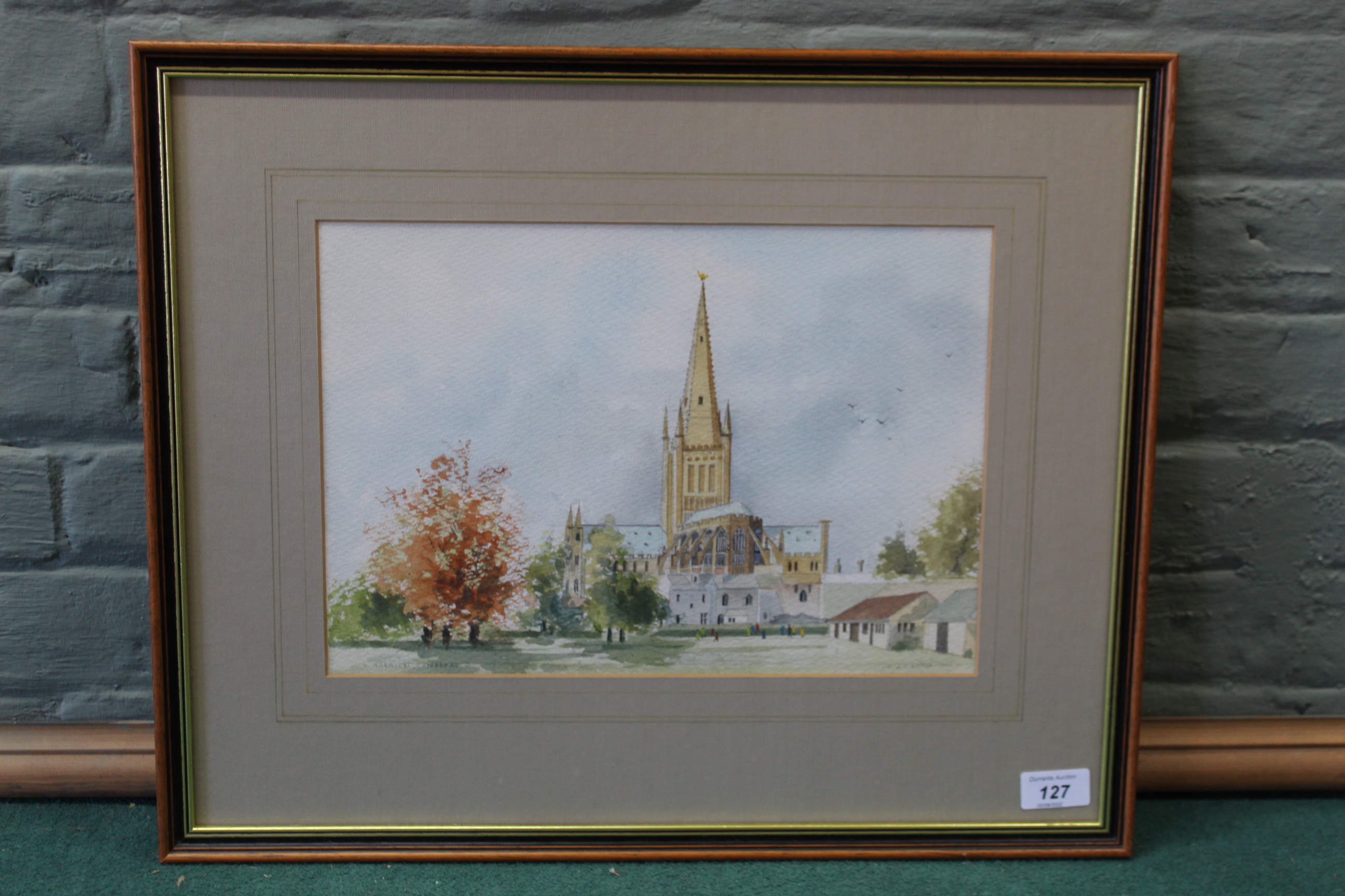 J.C. Rouse 1996 watercolour of Norwich Catherdral, height 24cm x width 35cm