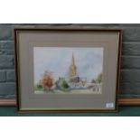 J.C. Rouse 1996 watercolour of Norwich Catherdral, height 24cm x width 35cm