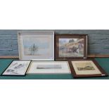 Two framed watercolours of lakeland and farmyard scenes signed 'E Greig Hall',