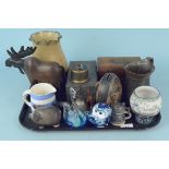 Mixed items including a late 19th Century rosewood tea caddy, an Art Nouveau pewter box,