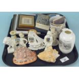 Mixed items including local crested china, Royal commemoratives including 1897 enamelled beaker,