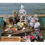 A box of mixed figurines, continental examples, bobble heads, Japanese Pink Panther,
