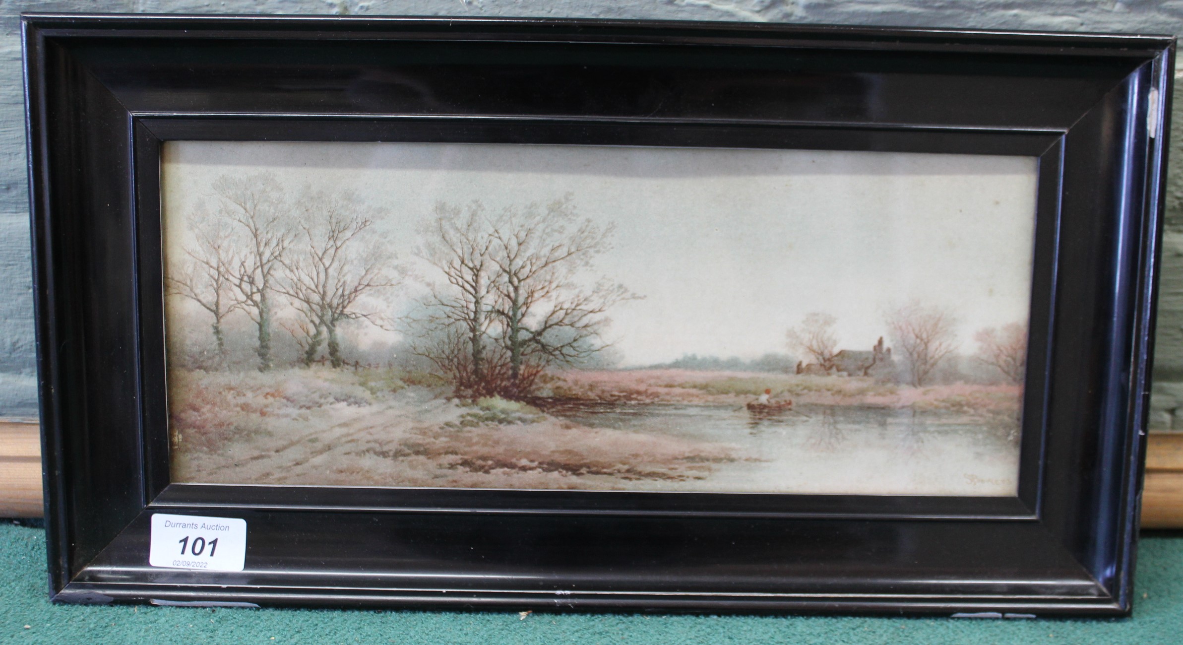 S Bowers, small watercolour of a winter landscape, 13.