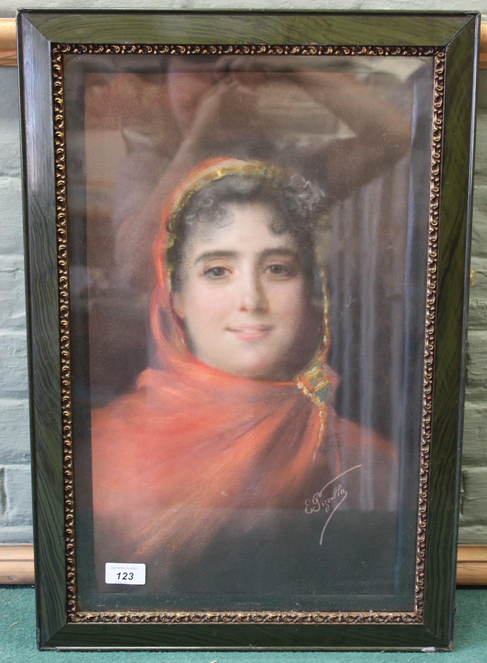 Pastel on paper of young lady, indistinctly signed 49.
