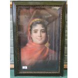 Pastel on paper of young lady, indistinctly signed 49.