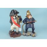 Two composition anthropomorphic figurines of bulldogs dressed at Nelson and a fireman