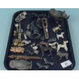 Mixed metal animal figures including bronze miniature dachshunds, Britains farm animals,