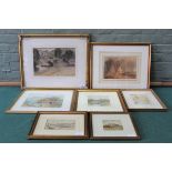 Seven assorted late 19th Century framed watercolours of river scenes,