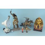 A large resin 2004 Leonardo Collection native American figure together with one other on horseback,