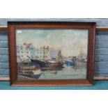D W Plant 1977, large framed oil of Lowestoft Quay with ships,