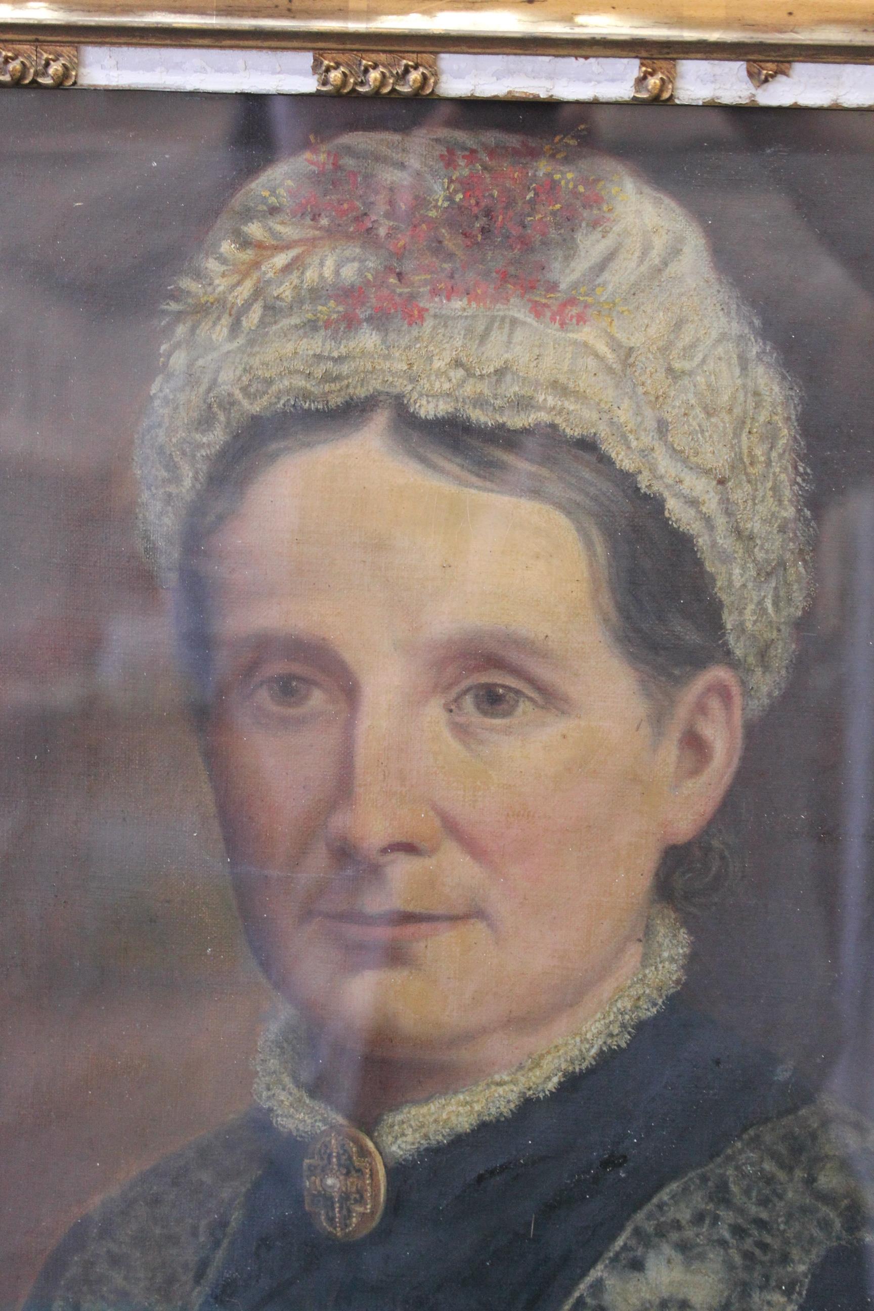 A 19th Century oil on canvas portrait of a woman wearing a brooch, - Image 2 of 3