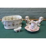 Three Victorian pottery jugs, a Royal Worcester white porcelain jug,