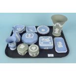 A collection of items of Wedgwood blue and green Jasperware (fifteen pieces)