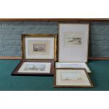 Five framed watercolours including two 19th Century shore scenes,