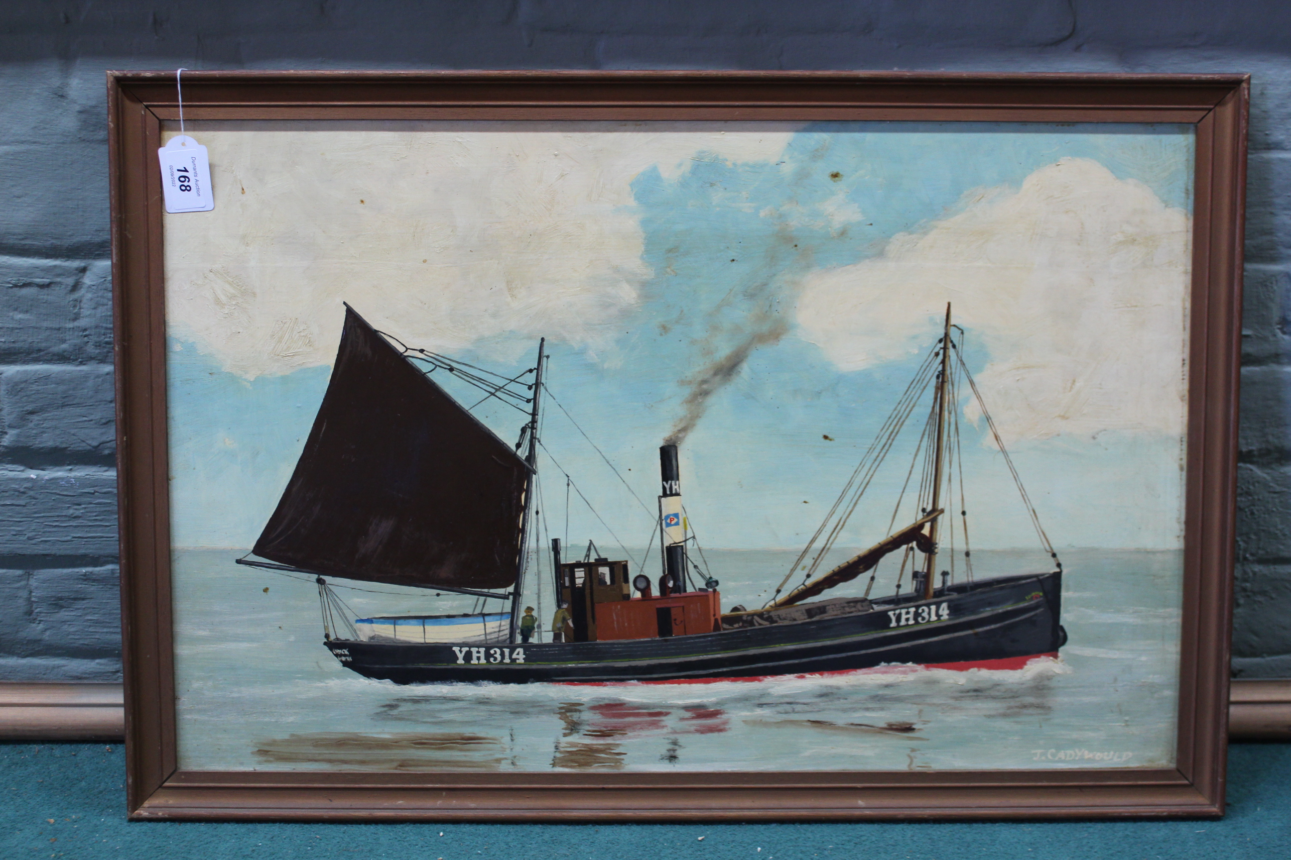 J Cadywould oil on board of a Great Yarmouth fishing boat YH314,