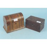 A mid Victorian burr walnut and inlaid dome topped tea caddy plus a small 19th Century mahogany tea