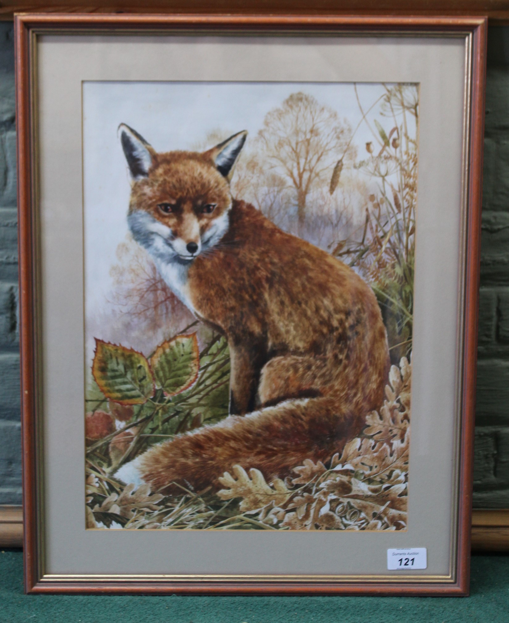 Neil Cox, watercolour of a fox, framed and glazed, 43.5cm x 31.