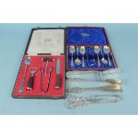 A selection of cased plated cutlery items including teaspoons,