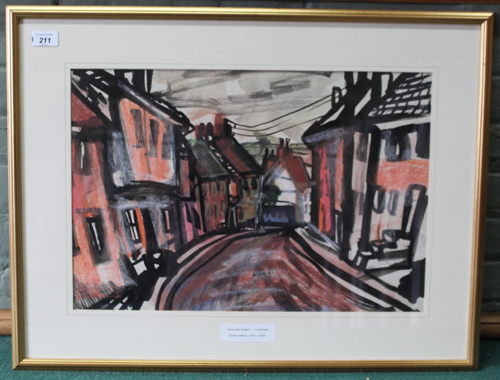 Lowestoft born artist David Smith 1920-1999, watercolour and pastels of Shilling Street, Lavenham,