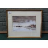 Edward Pearce, framed watercolour 'Approaching Storm Pin Mill Suffolk', 34.5cm x 23.