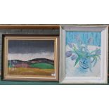 A framed oil on board inscribed on verso "Tulips 1960" by Olive Hammond 47cm x 37cm,