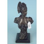 After Alfred Jean Foretay (1861-1944) Art Nouveau bronze bust on black marble base, 27.